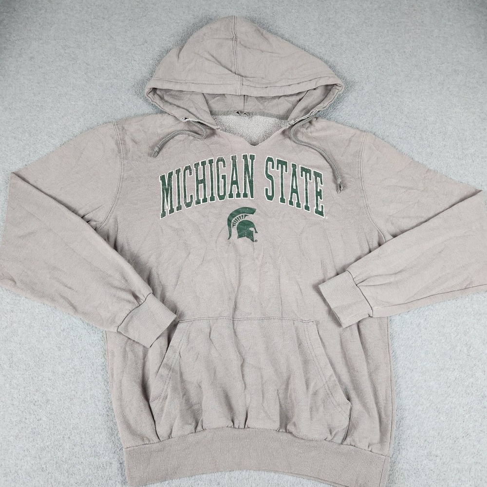 Michigan State Spartans Hoodie Mens L Gray NCAA Football Fleece Lined Pullover